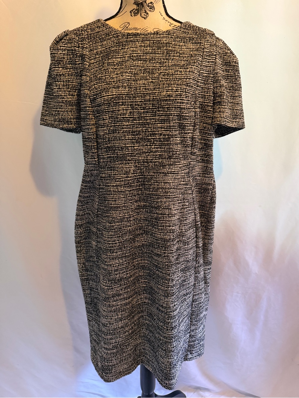 Andrew Marc Black and White Textured Midi Shift Dress